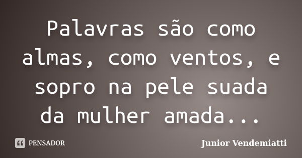 Palavras são como almas, como ventos, e sopro na pele suada da mulher amada...... Frase de Junior Vendemiatti.