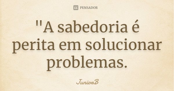 "A sabedoria é perita em solucionar problemas.... Frase de JuniorB.