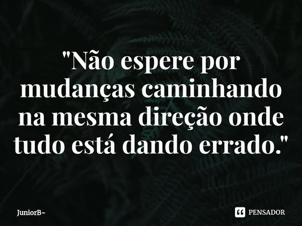 "⁠Não espere por mudanças caminhando na mesma direção onde tudo está dando errado."... Frase de JuniorB.