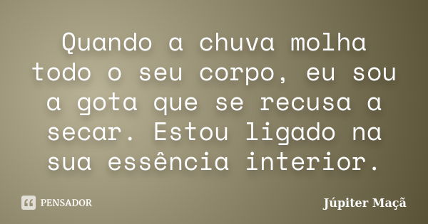 Quando a chuva molha todo o seu corpo, eu sou a gota que se recusa a secar. Estou ligado na sua essência interior.... Frase de Júpiter Maçã.