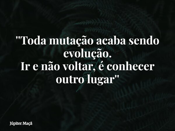 ''Toda mutação acaba sendo evolução. Ir e não voltar, é conhecer outro lugar''... Frase de Júpiter Maçã.