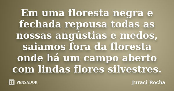 Em uma floresta negra e fechada repousa todas as nossas angústias e medos, saiamos fora da floresta onde há um campo aberto com lindas flores silvestres.... Frase de Juraci Rocha.