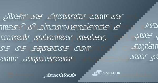Quem se importa com os vermes? O inconveniente é que quando pisamos neles, sujamos os sapatos com sua gosma asquerosa... Frase de Juraci Rocha.