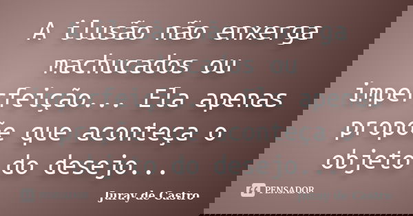 A ilusão não enxerga machucados ou imperfeição... Ela apenas propõe que aconteça o objeto do desejo...... Frase de Juray de Castro.