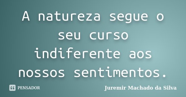 A natureza segue o seu curso indiferente aos nossos sentimentos.... Frase de Juremir Machado da Silva.