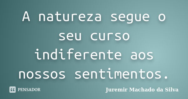 A natureza segue o seu curso indiferente aos nossos sentimentos.... Frase de Juremir Machado da Silva.