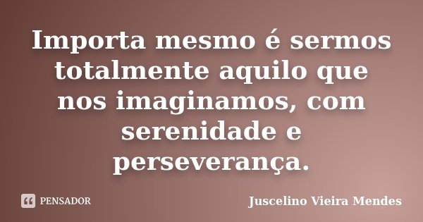 Importa mesmo é sermos totalmente aquilo que nos imaginamos, com serenidade e perseverança.... Frase de Juscelino Vieira Mendes.