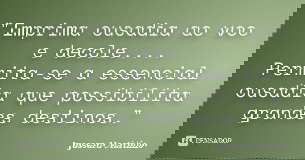 "Imprima ousadia ao voo e decole.... Permita-se a essencial ousadia que possibilita grandes destinos."... Frase de Jussara Marinho.