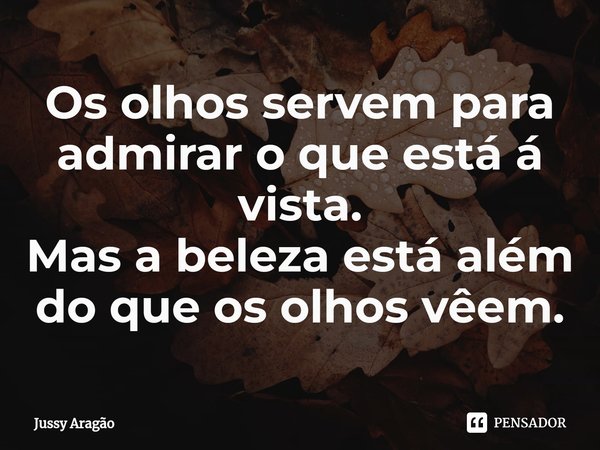 ⁠Os olhos servem para admirar o que está á vista. Mas a beleza está além do que os olhos vêem.... Frase de Jussy Aragão.