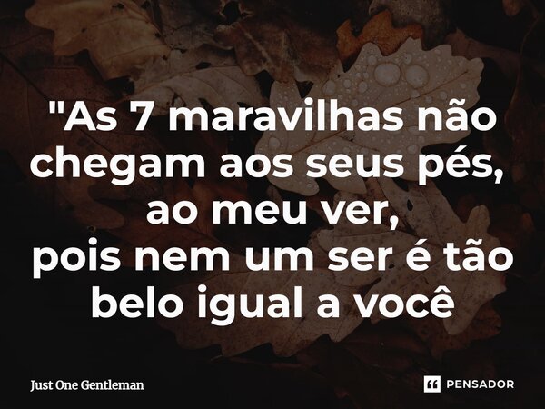 "As 7 maravilhas não chegam aos seus pés, ⁠ ao meu ver, pois nem um ser é tão belo igual a você... Frase de Just One Gentleman.