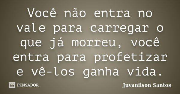 Você não entra no vale para carregar o que já morreu, você entra para profetizar e vê-los ganha vida.... Frase de Juvanilson Santos.