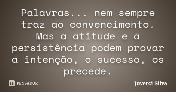 Palavras... nem sempre traz ao convencimento. Mas a atitude e a persistência podem provar a intenção, o sucesso, os precede.... Frase de Juverci Silva.