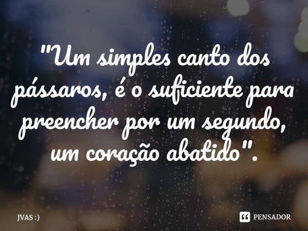 ⁠"Um simples canto dos pássaros, é o suficiente para preencher por um segundo, um coração abatido".... Frase de JVAS :).