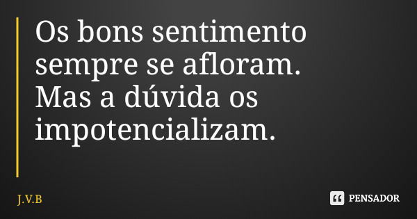 Os bons sentimento sempre se afloram. Mas a dúvida os impotencializam.... Frase de J.V.B.