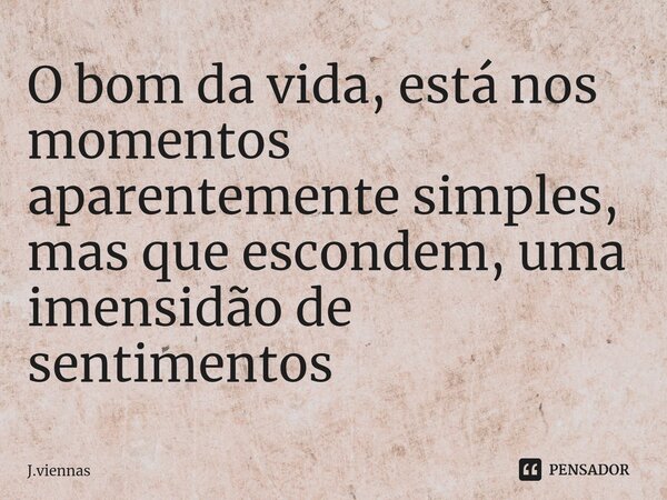 ⁠O bom da vida, está nos momentos aparentemente simples, mas que escondem, uma imensidão de sentimentos... Frase de J.Viennas.
