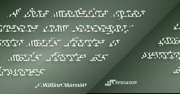 A boa madeira nçao cresce com sossego; quanto mais forte o vento, mais forte as árvores... Frase de J. Willard Marriott.
