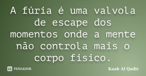 A fúria é uma valvola de escape dos momentos onde a mente não controla mais o corpo fisico.... Frase de Kaab Al Qadir.