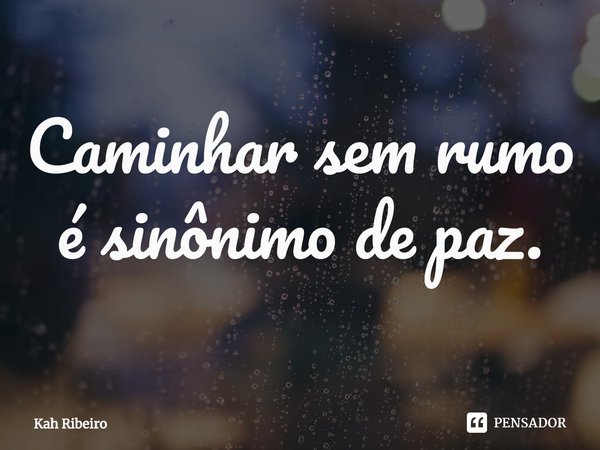 ⁠Caminhar sem rumo é sinônimo de paz.... Frase de Kah Ribeiro.