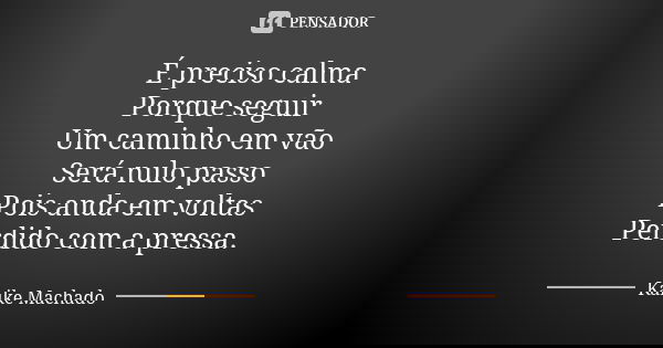 É preciso calma Porque seguir Um caminho em vão Será nulo passo Pois anda em voltas Perdido com a pressa.... Frase de Kaike Machado.
