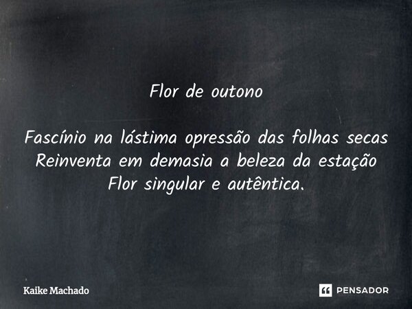 ⁠Flor de outono Fascínio na lástima opressão das folhas secas Reinventa em demasia a beleza da estação Flor singular e autêntica.... Frase de Kaike Machado.