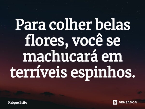 ⁠Para colher belas flores, você se machucará em terríveis espinhos.... Frase de Kaique Brito.