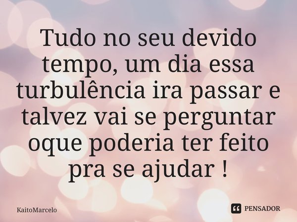 ⁠Tudo no seu devido tempo, um dia essa turbulência ira passar e talvez vai se perguntar oque poderia ter feito pra se ajudar !... Frase de KaitoMarcelo.