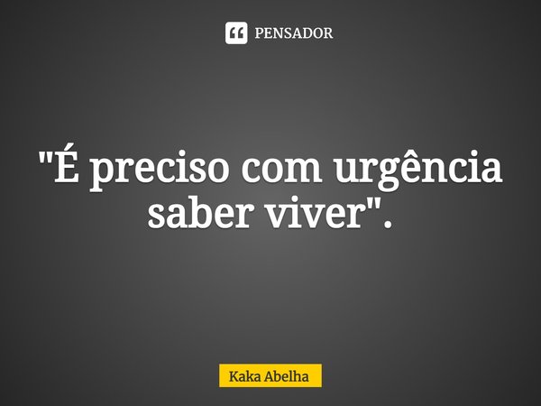"É preciso com urgência saber viver".⁠... Frase de Kaka Abelha.