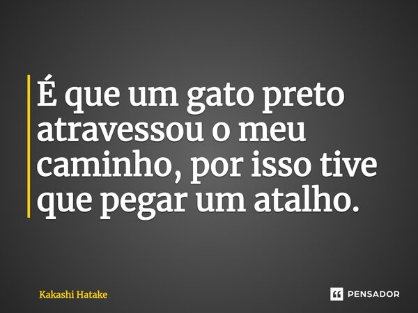 ⁠É que um gato preto atravessou o meu caminho, por isso tive que pegar um atalho.... Frase de Kakashi Hatake.