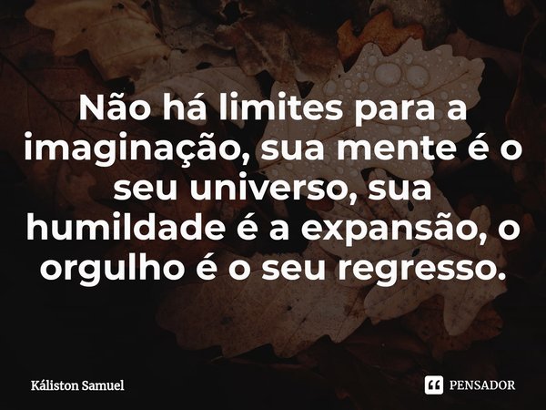 Não há limites para a imaginação, sua mente é o seu universo, sua humildade é a expan⁠são, o orgulho é o seu regresso.... Frase de Káliston Samuel.