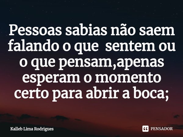 ⁠Pessoas sabias não saem falando o que sentem ou o que pensam,apenas esperam o momento certo para abrir a boca;... Frase de Kalleb Lima Rodrigues.