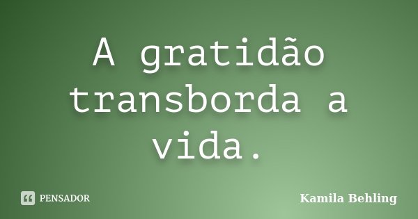 A gratidão transborda a vida.... Frase de Kamila Behling.