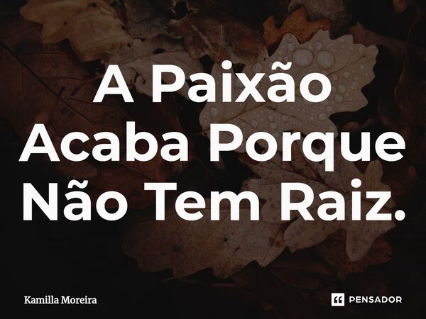 ⁠A Paixão Acaba Porque Não Tem Raiz.... Frase de Kamilla Moreira.