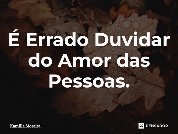 É Errado ⁠Duvidar do Amor das Pessoas.... Frase de Kamilla Moreira.