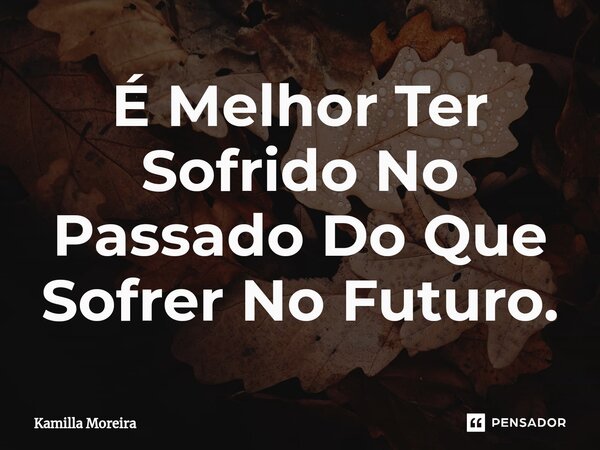 ⁠É Melhor Ter Sofrido No Passado Do Que Sofrer No Futuro.... Frase de Kamilla Moreira.