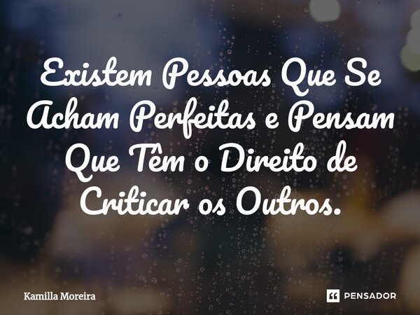 ⁠Existem Pessoas Que Se Acham Perfeitas e Pensam Que Têm o Direito de Criticar os Outros.... Frase de Kamilla Moreira.