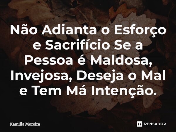 ⁠Não Adianta o Esforço e Sacrifício Se a Pessoa é Maldosa, Invejosa, Deseja o Mal e Tem Má Intenção.... Frase de Kamilla Moreira.