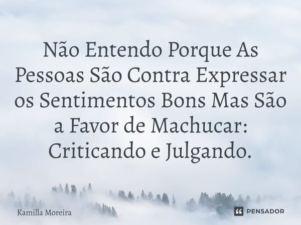⁠Não Entendo Porque As Pessoas São Contra Expressar os Sentimentos Bons Mas São a Favor de Machucar: Criticando e Julgando.... Frase de Kamilla Moreira.
