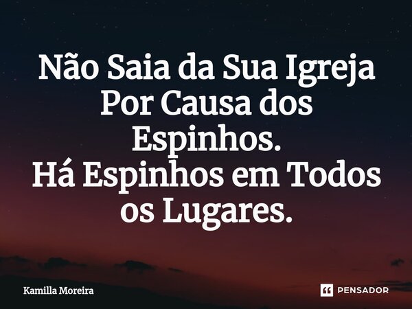 Não Saia da Sua Igreja Por Causa dos Espinhos. Há Espinhos em Todos os Lugares.... Frase de Kamilla Moreira.