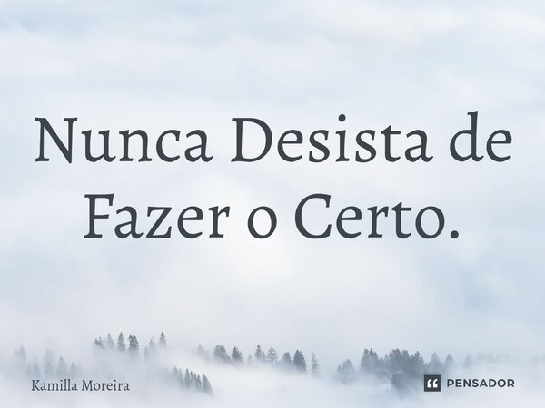 ⁠Nunca Desista de Fazer o Certo.... Frase de Kamilla Moreira.