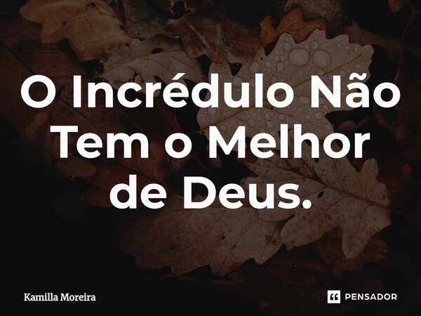 O Incrédulo Não Tem o Melhor de Deus.... Frase de Kamilla Moreira.