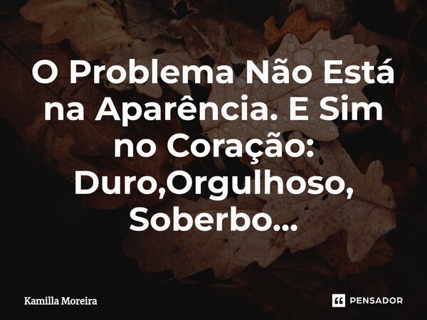 ⁠O Problema Não Está na Aparência. E Sim no Coração: Duro,Orgulhoso, Soberbo...... Frase de Kamilla Moreira.