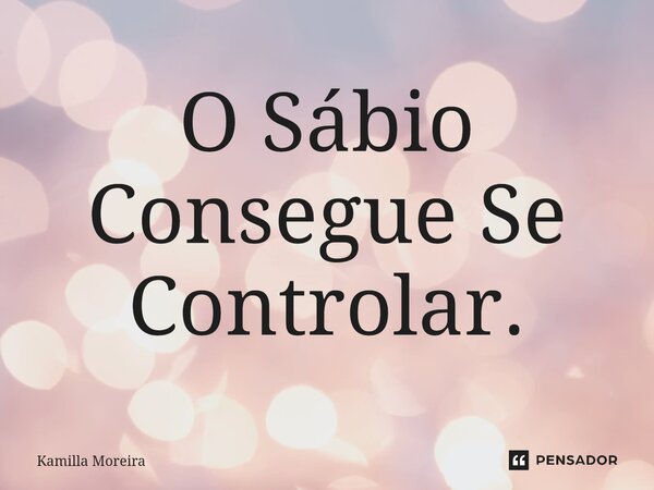 O Sábio Consegue Se Controlar.... Frase de Kamilla Moreira.