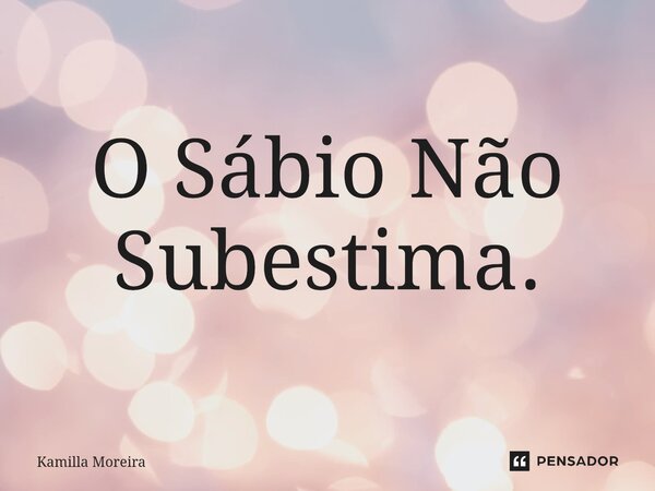 ⁠O Sábio Não Subestima.... Frase de Kamilla Moreira.