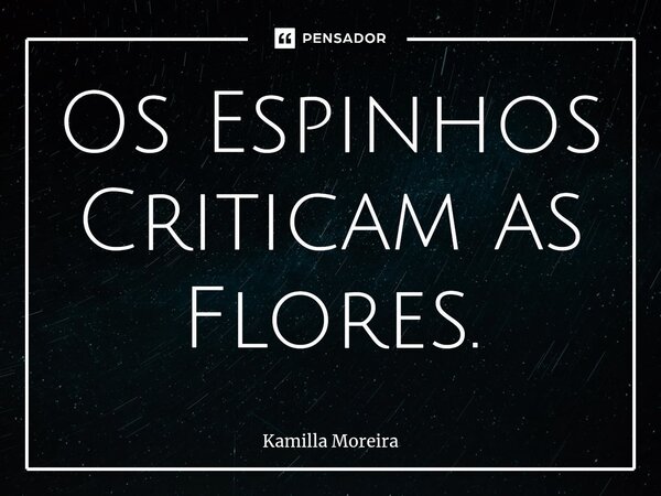 ⁠Os Espinhos Criticam as Flores.... Frase de Kamilla Moreira.
