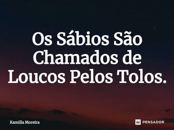 ⁠Os Sábios São Chamados de Loucos Pelos Tolos.... Frase de Kamilla Moreira.