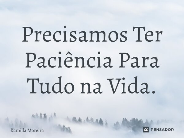⁠Precisamos Ter Paciência Para Tudo na Vida.... Frase de Kamilla Moreira.