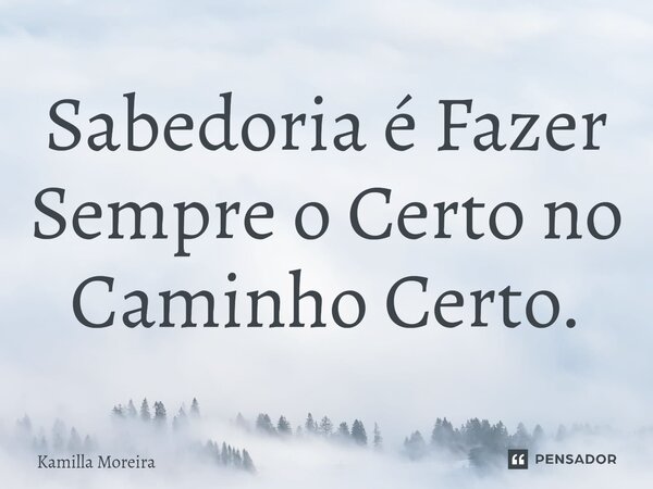 ⁠Sabedoria é Fazer Sempre o Certo no Caminho Certo.... Frase de Kamilla Moreira.