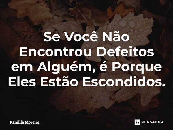 ⁠Se Você Não Encontrou Defeitos em Alguém, é Porque Eles Estão Escondidos.... Frase de Kamilla Moreira.