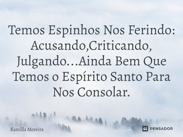 ⁠Temos Espinhos Nos Ferindo: Acusando,Criticando, Julgando...Ainda Bem Que Temos o Espírito Santo Para Nos Consolar.... Frase de Kamilla Moreira.