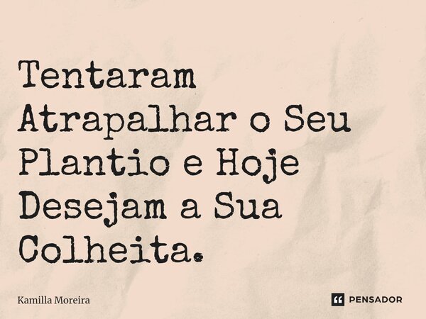 ⁠Tentaram Atrapalhar o Seu Plantio e Hoje Desejam a Sua Colheita.... Frase de Kamilla Moreira.